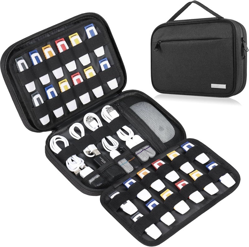 Lacdo USB Flash Drive Case Thumb Drive Holder Case Organizer Portable Electronic Accessories Storage Bag for SanDisk/SamData/Samsung USB Flash Drives Jump Drive Memory Stick, SD Card, Cables, Black - Image 1